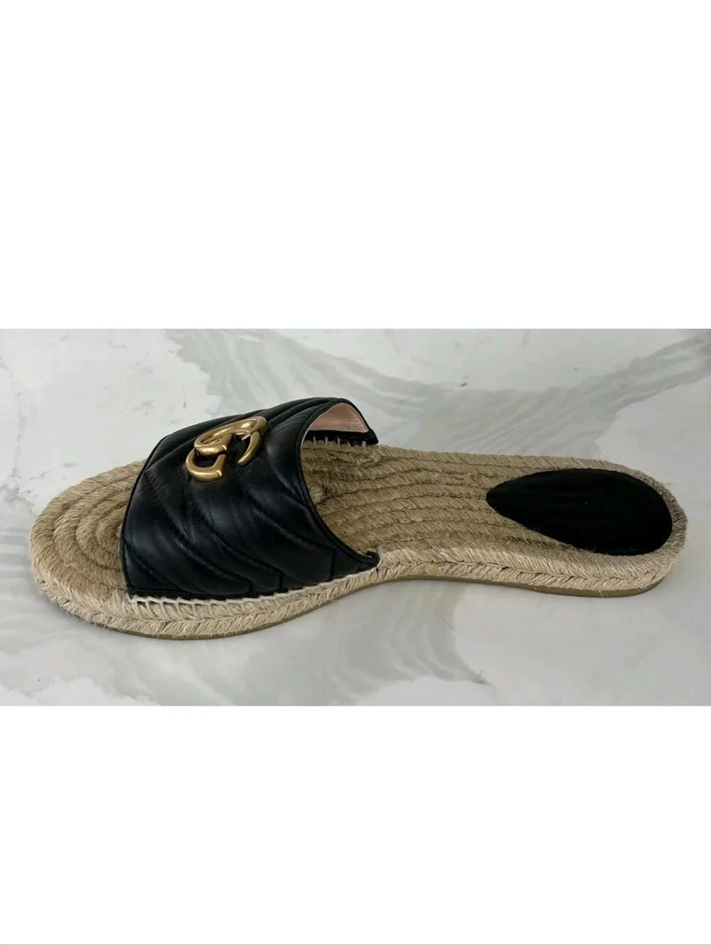 GUCCI Black Nappa Matelasse Gold GG Marmont Espadrille Slide Sandals 10 US = 41 - Picture 14 of 15